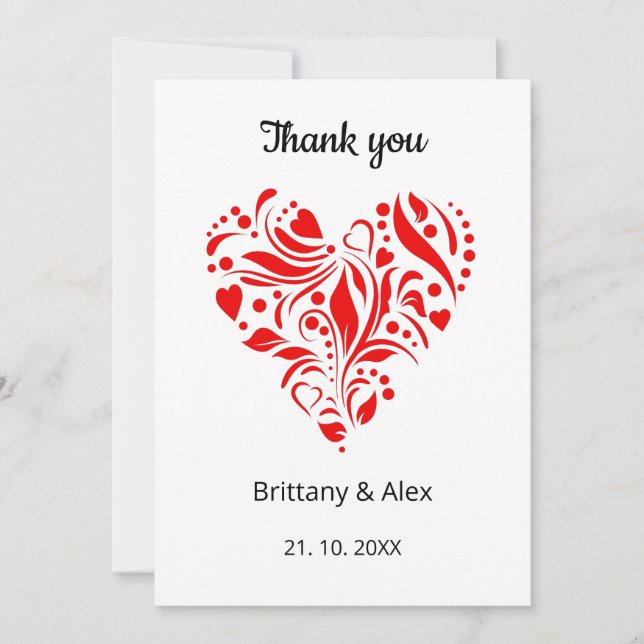 Minimalist Heart Wedding Thank You Card – Custom Tack Kort (Framsida)
