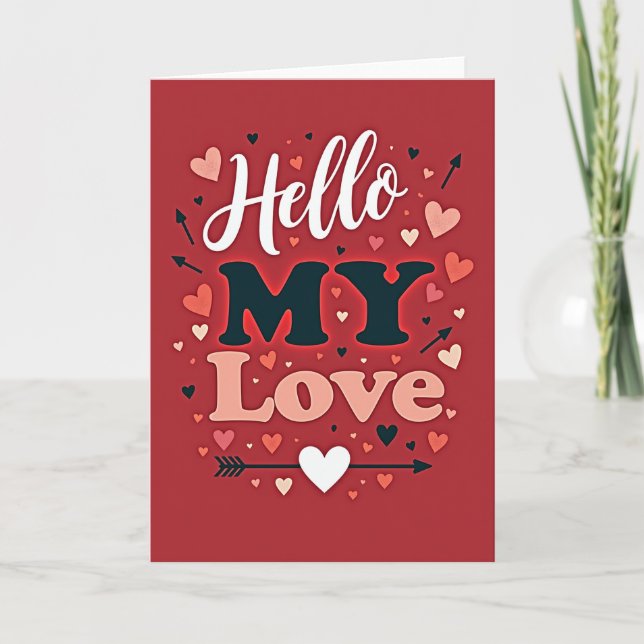 Minimalist Hearts Hello My Love Card Kort (Framsida)