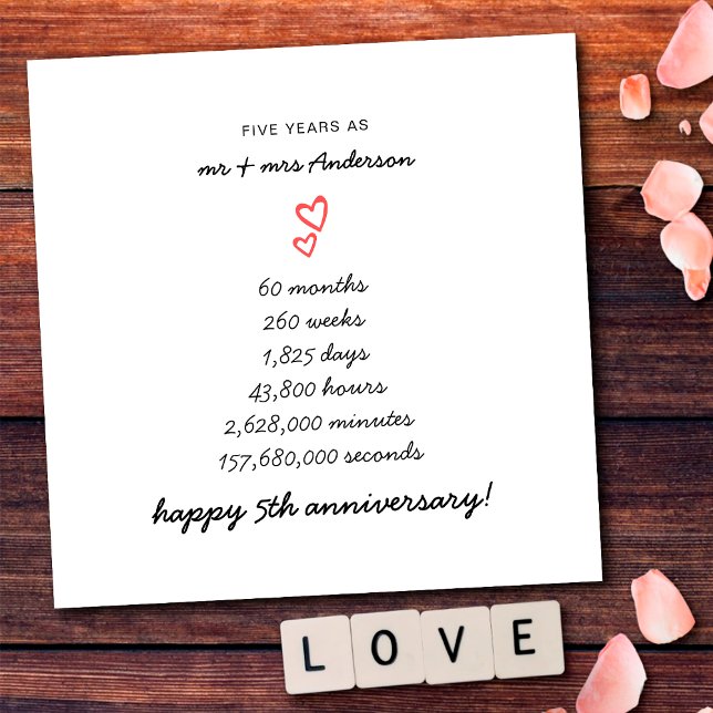 Minimalist Hearts Lycka till på 5-års bröllopsdag Kort (Skapare uppladdad)