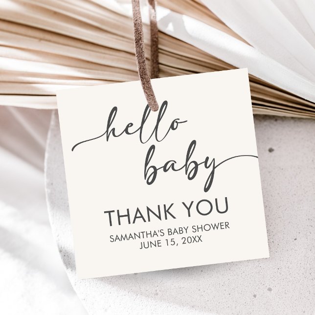 Minimalist Hello Baby Baby Shower Gåvor Etiketter (Hello Baby Baby Shower Favor Tags)