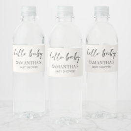 Minimalist Hello Baby Baby Shower Vattenflaskor Etikett