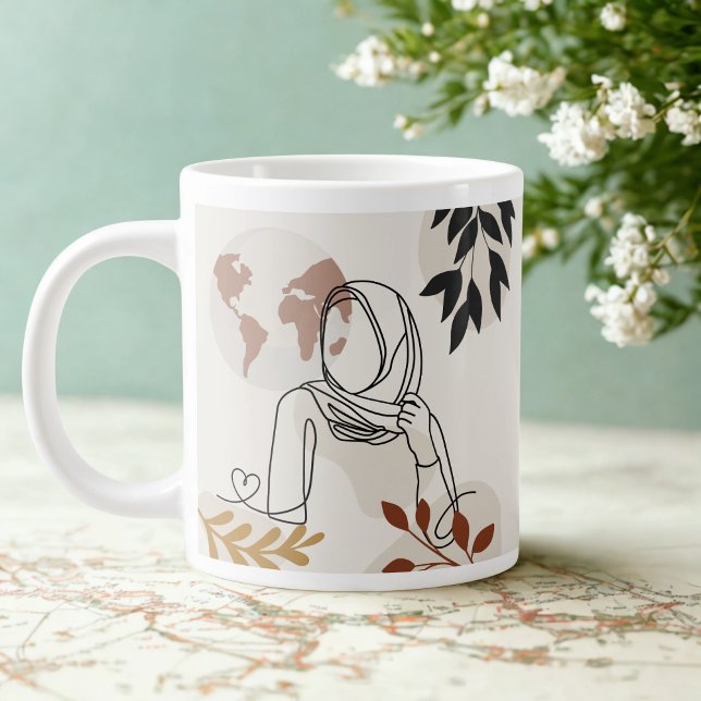 Minimalist Hijabi Line Art Mug | Terracotta & Gold Jumbo Mugg (Skapare uppladdad)