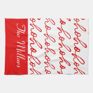 Minimalist Ho Ho Ho Text Red Helgdag Mönster Julaf Kökshandduk