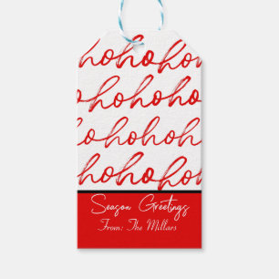 Minimalist Ho Ho Ho Text Red Helgdag Mönster Julaf Presentetikett