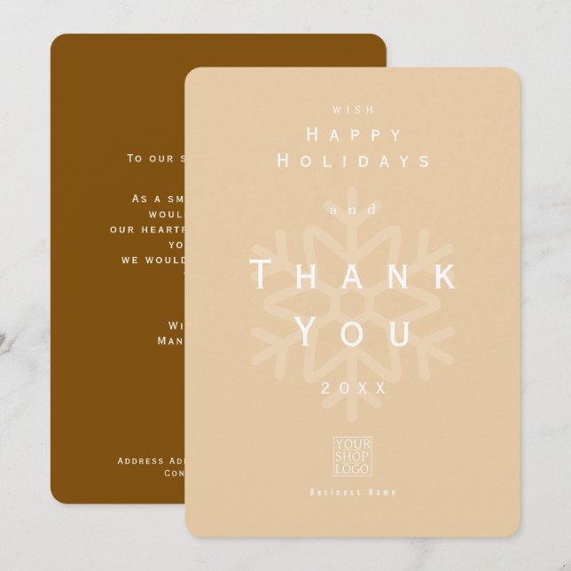 Minimalist Holiday Thank You Business Beige Brown Tack Kort (Fram/baksida)