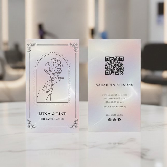 Minimalist Holographic Floral QR Code  Visitkort (Skapare uppladdad)