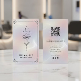 Minimalist Holographic Floral QR Code  Visitkort