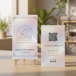 Minimalist Holographic Yoga Studio QR Code Visitkort