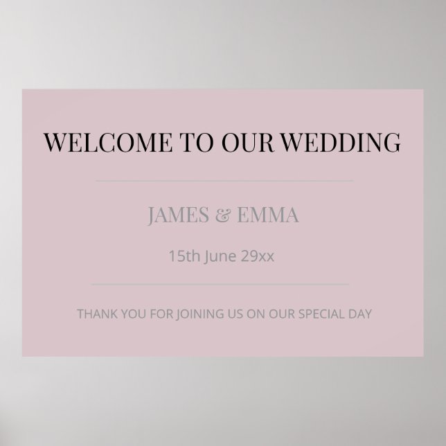 Minimalist Horizontal Wedding Dusky Rose Poster (Framsidan)