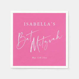 Minimalist Hot Pink Custom Bat Mitzvah Welcome Pappersservett