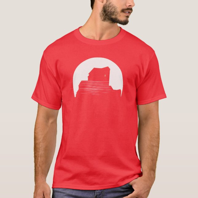 Minimalist House Silhouette Full Moon T Shirt (Framsida)
