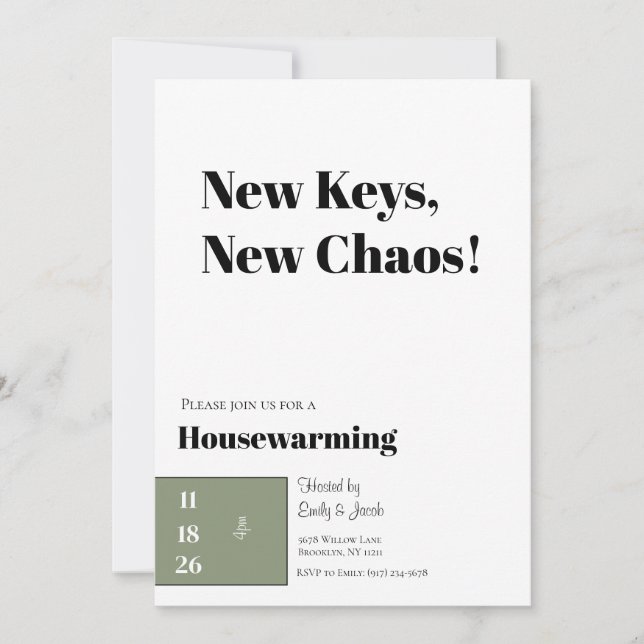 Minimalist Housewarming Invitation Olive Green Julkort (Framsida)