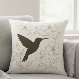 Minimalist Hummingbird & Floral Decorative Pillow Kudde