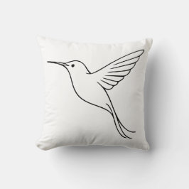 Minimalist Hummingbird Line Art in Flight Kudde