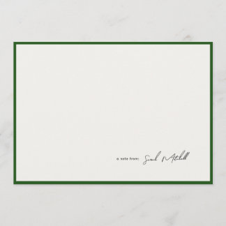 Minimalist Hunter Green Border Personalized Script Anteckningskort