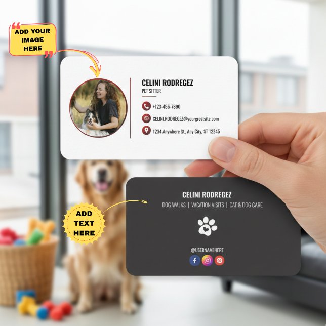Minimalist Husdjurs-Sittning Tassavtryck Foto och  Visitkort (Minimalist Pet Sitting Paw Print Photo and Social Media Business Card)