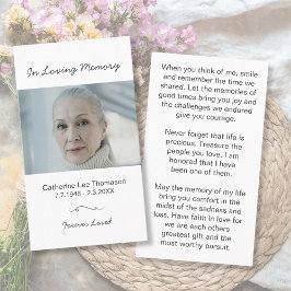 Minimalist In Loving Memory Photo Prayer Card Visitkort