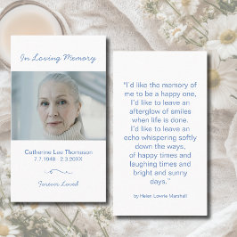 Minimalist In Loving Memory Photo Prayer Card Visitkort