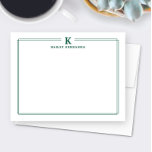 Minimalist Initial Hunter Green Border Stationery Anteckningskort<br><div class="desc">This design features a thin double border with space a monogram initial and name/text at the top. Click the customize button if you would like to adjust the design elements and/or further modify the text! Variations of this design, additional colors, as well as coordinating products are available in our shop,...</div>