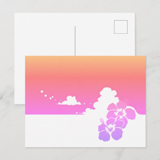 Minimalist Ipanema Beach Hibiscus & Summer Clouds Vykort (Fram/baksida)