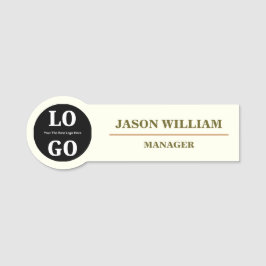 Minimalist Ivory Custom Logo Employee  Namnbricka