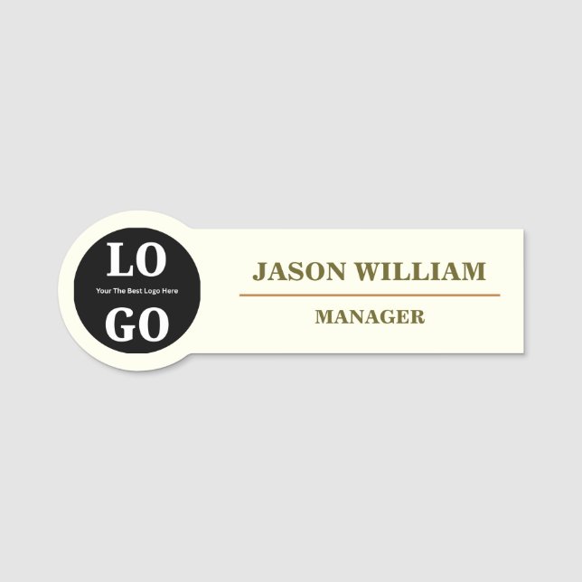 Minimalist Ivory Custom Logo Employee  Namnbricka (Framsida)