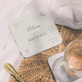 Minimalist Ivory Editorial Wedding Underlägg Papper Kvadrat