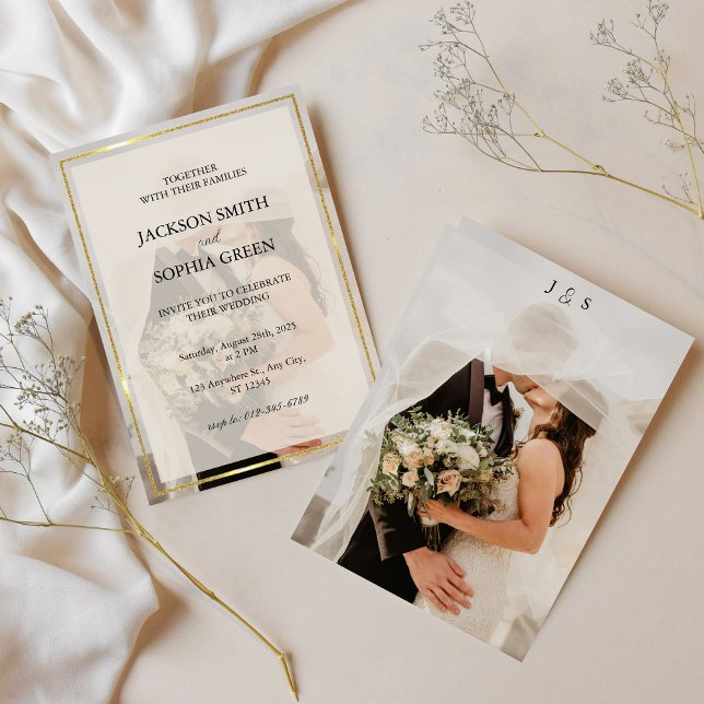Minimalist Ivory & Gold Border Wedding Inbjudningar (Skapare uppladdad)