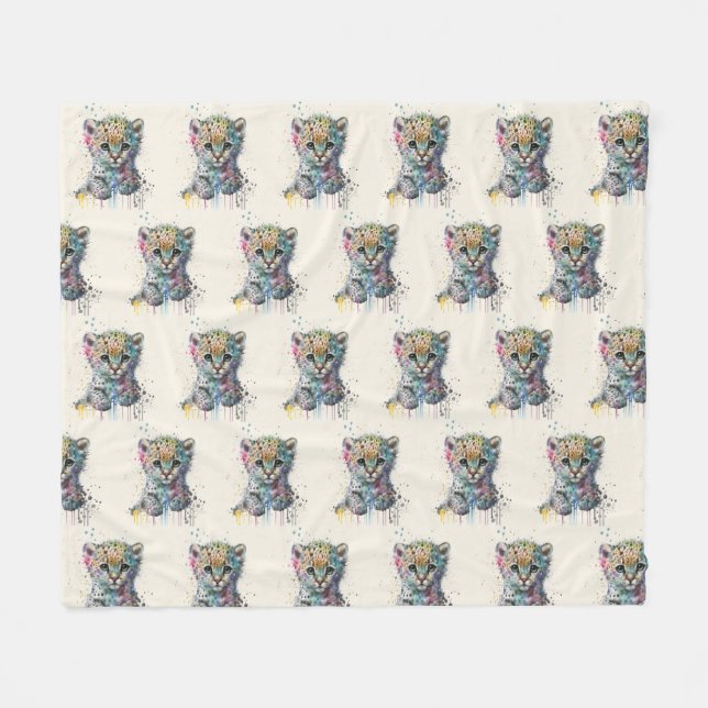 Minimalist Ivory Watercolor Leopard Pattern Fleecefilt (Framsidan (Horisontell))