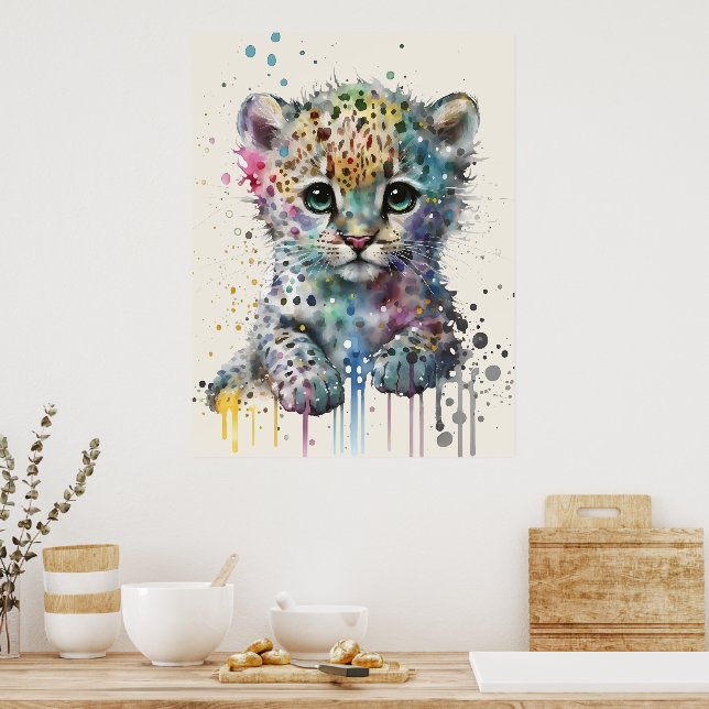 Minimalist Ivory Watercolor Leopard Pattern Poster (Kök)
