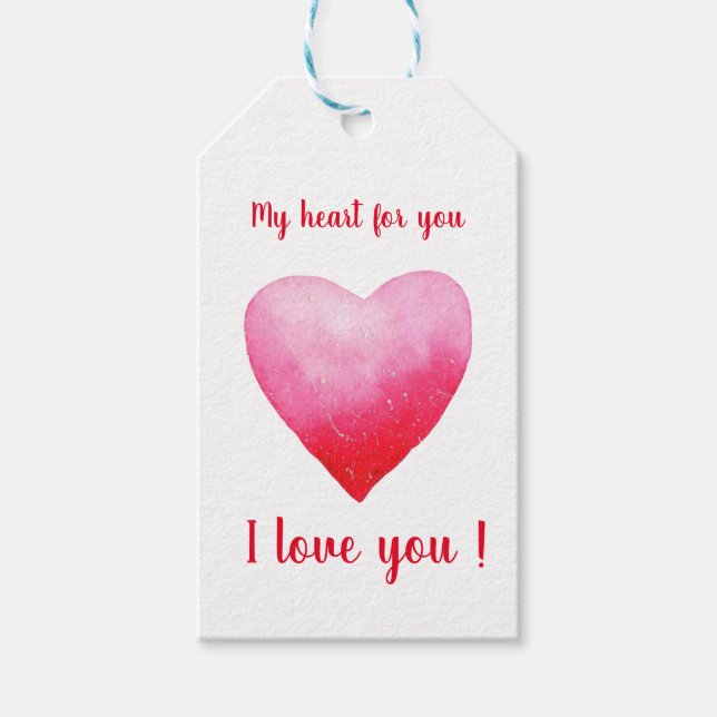 Minimalist jag älskar dig akvarell hjärta     presentetikett (Framsidan)