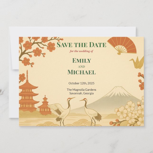 Minimalist Japanese Cherry Blossom Save the Date (Framsida)
