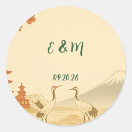 Minimalist Japanese Cherry Blossom Wedding Sticker Runt Klistermärke