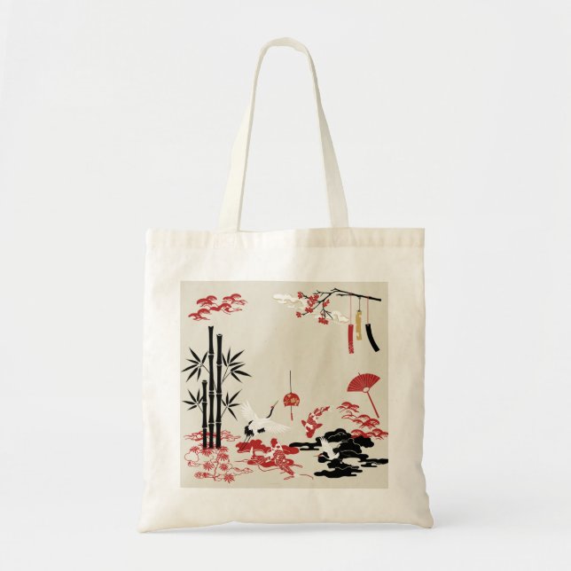 Minimalist Japanese Motifs: Cranes, Koi Fish, Bamb Tygkasse (Framsidan)
