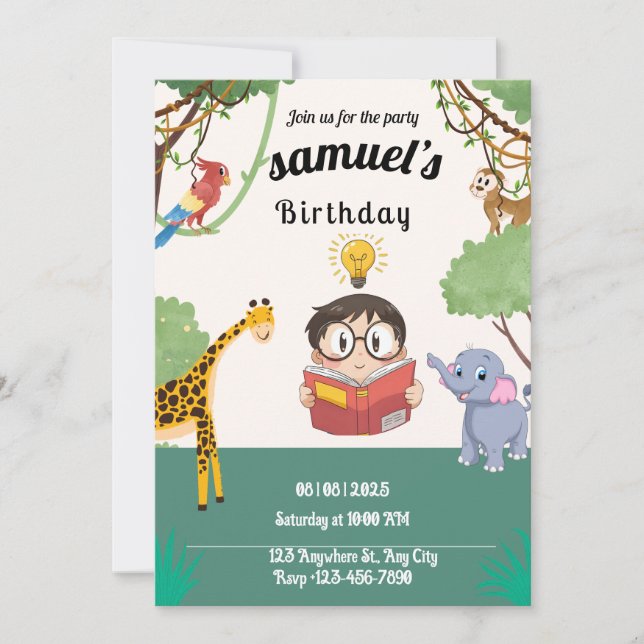 Minimalist Jungle Safari Birthday Invite  Inbjudningar (Framsida)