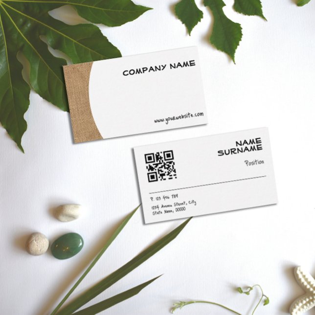 Minimalist jute fotografi QR Affärscort Visitkort (Skapare uppladdad)