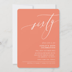 MINIMALIST Kalligrafi elegant 60:e party korall Inbjudningar