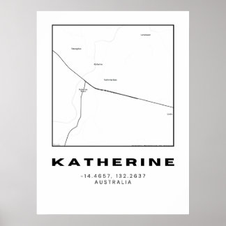 Minimalist Katherine Karta med koordinater | Svart Poster