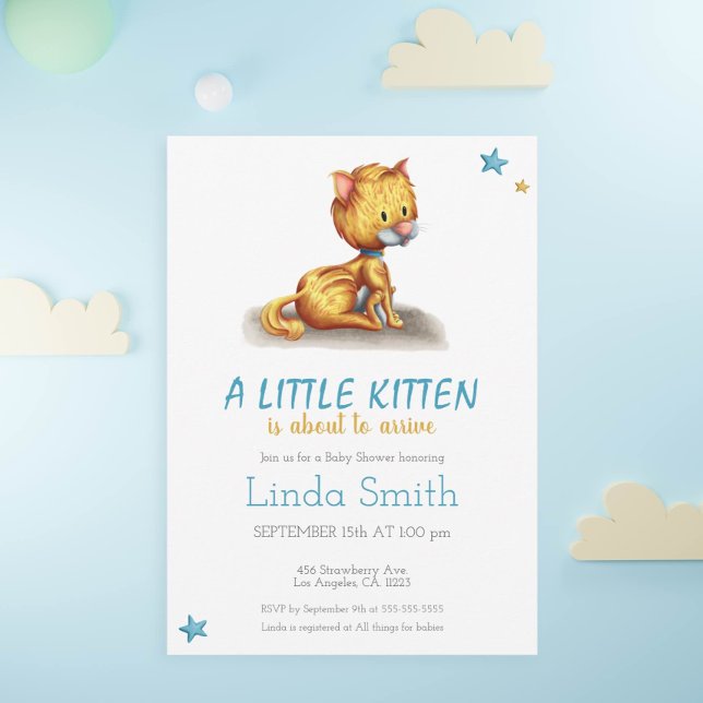 Minimalist Kitten Blue Boy Baby Shower Inbjudningar (Skapare uppladdad)