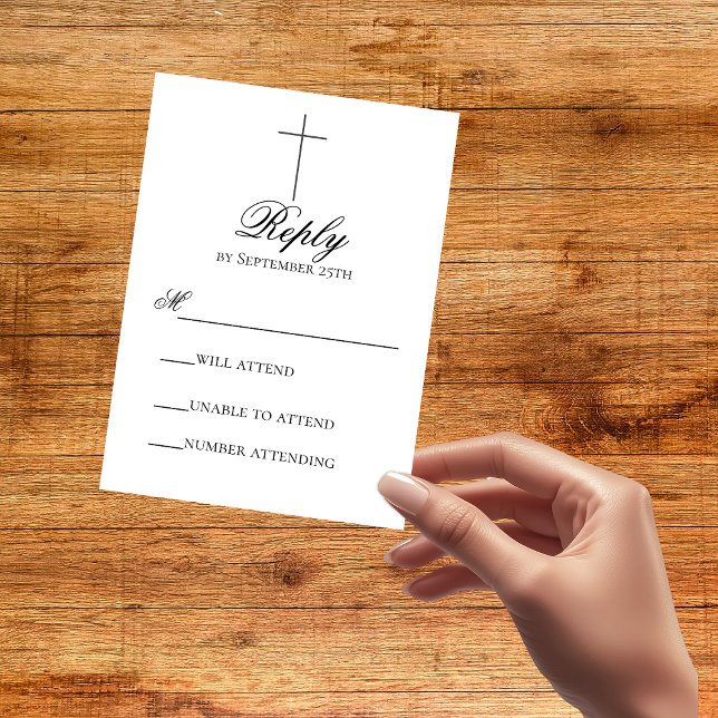 Minimalist Kors Bröllop Kristen RSVP-kort OSA Kort (Minimalist Cross Wedding Christian RSVP Card)