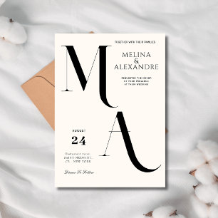 Minimalist krämfärgad monogram bröllop inbjudningar