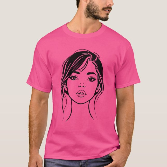 Minimalist Kvinnligt Ansikte Linje Konst Porträtt T Shirt (Framsida)