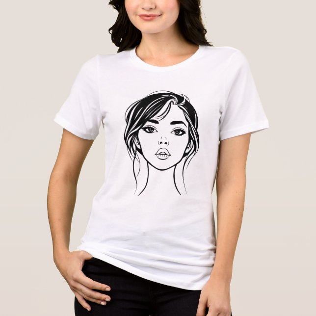 Minimalist Kvinnligt Ansikte Linje Konst Porträtt T Shirt (Framsida)