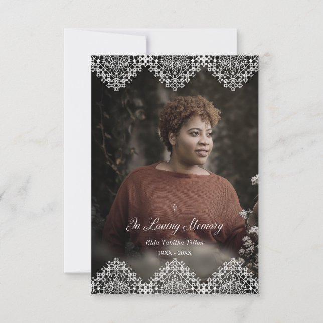 Minimalist Lace Photo Remembrance Service Dear One Anteckningskort (Framsida)