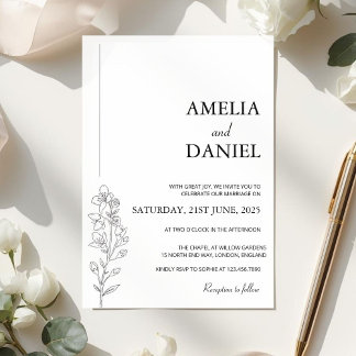 Minimalist Larkspur Floral Wedding Invitation Inbjudningar