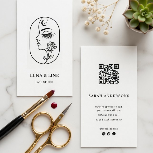 Minimalist Lash Artist Business Card with QR Code  Visitkort (Skapare uppladdad)