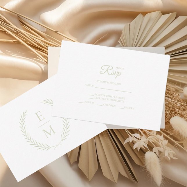 Minimalist Laurel Monogram Wedding RSVP Cards OSA Kort (Skapare uppladdad)