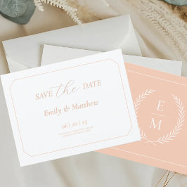 Minimalist Laurel Monogram Wedding Save The Date Meddelande Vykort