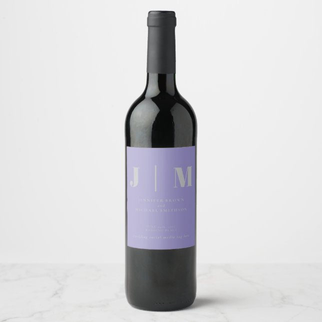 Minimalist Lavendel Srebro Svatební den Vinflaska Etikett (Framsida)