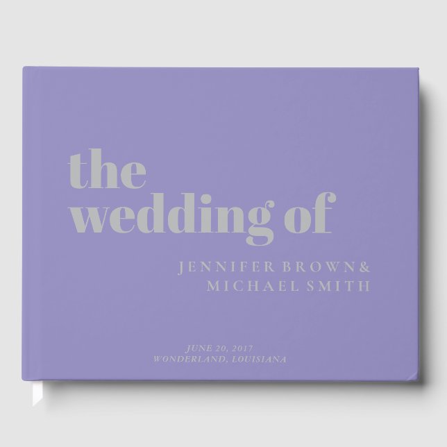 Minimalist Lavender Silver Swash Wedding Gästböcker (Framsida)